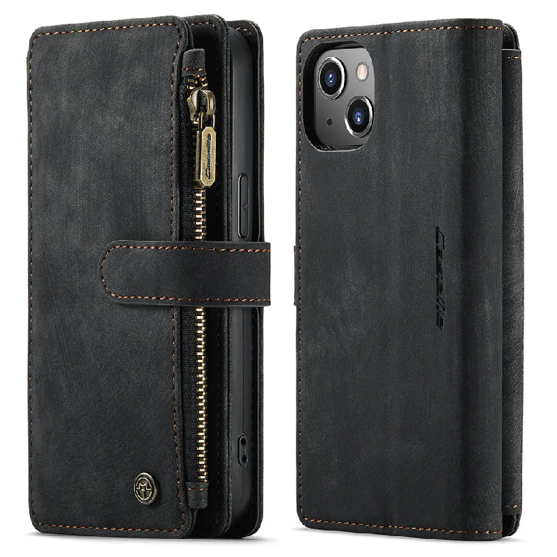 CASEME C30 Series Shockproof Supporting Stand Design Zipper Pocket Shockproof PU Leather TPU Wallet Cover Flip Case Phone Case for iPhone 13 6.1 inch