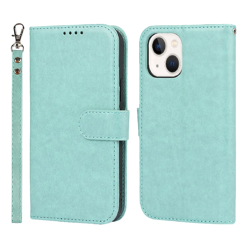 Drop-Proof R61 Texture Felled Seam PU Leather Wallet Cover Horizontal Stand Shell for iPhone 13 6.1 inch