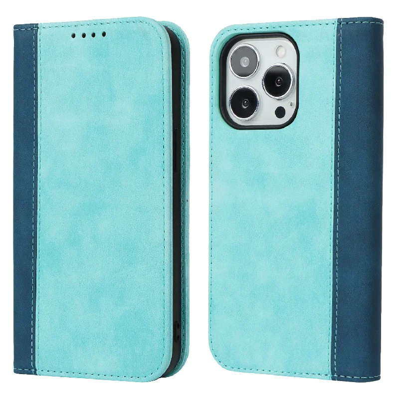 Flip Phone Cover for iPhone 13 Pro 6.1 inch Auto-absorbed Bi-color Splicing Design Leather Wallet Phone Shell Case