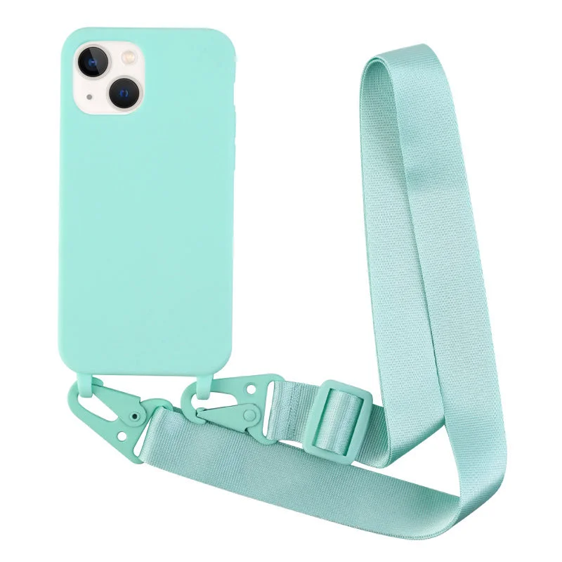 For iPhone 13 6.1 inch Soft TPU Matte Finish Protective Cell Phone Back Cover with Shoulder Strap