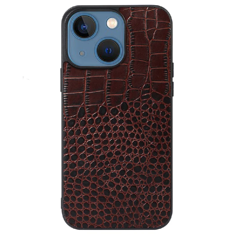 For iPhone 13 mini 5.4 inch Anti-scratch Genuine Cowhide Leather Phone Cover Crocodile Texture Inner PC + TPU Phone Shell Case