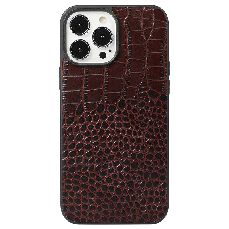 For iPhone 13 Pro 6.1 inch Mobile Phone Cover Genuine Cowhide Leather Crocodile Texture Inner PC + TPU Phone Case