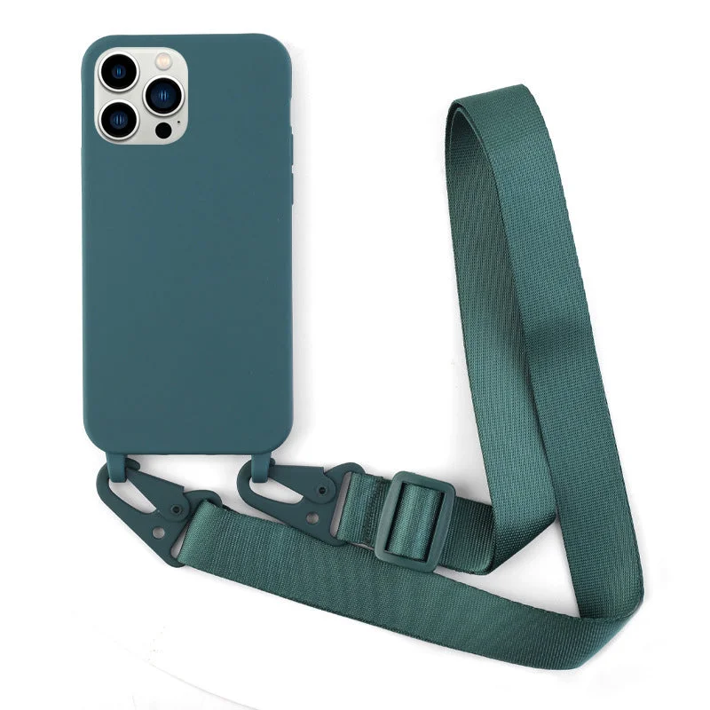 For iPhone 13 Pro Max 6.7 inch Shoulder Strap Design Matte Drop-proof Mobile Phone Case Soft TPU Cover