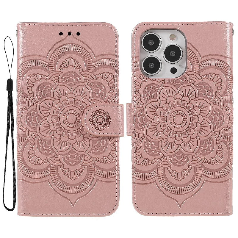 Imprinting Mandala Flower Protective Leather Phone Cover Case with Stand Wallet for iPhone 13 Pro 6.1 inch