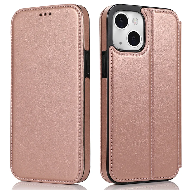 Jazz Series Auto-absorbed Magnetic Closure Stand Leather Phone Cover Shell with Card Slots for iPhone 13 mini 5.4 inch