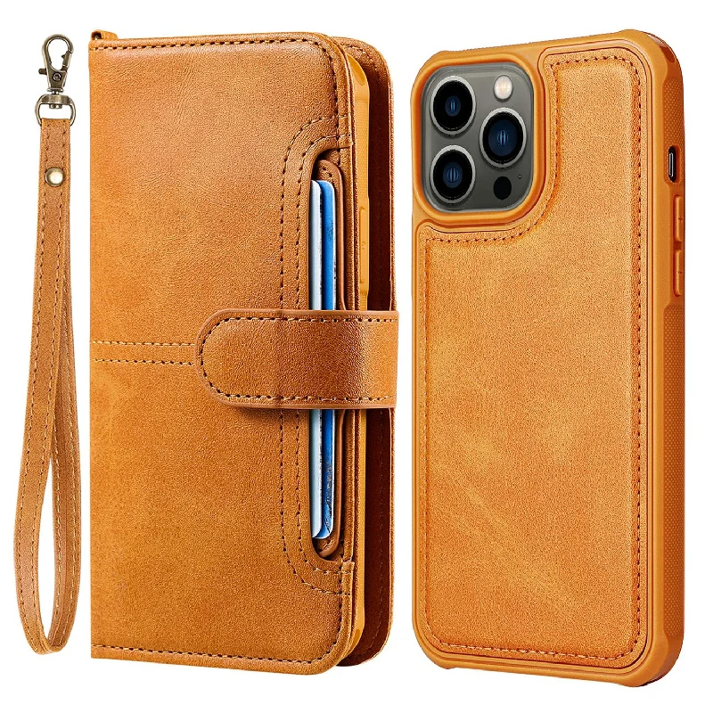 KT Leather Series-4 2-in-1 Detachable Well-Protected Multiple Card Slots Wallet Design PU Leather Phone Case with Strap for iPhone 13 Pro Max 6.7 inch