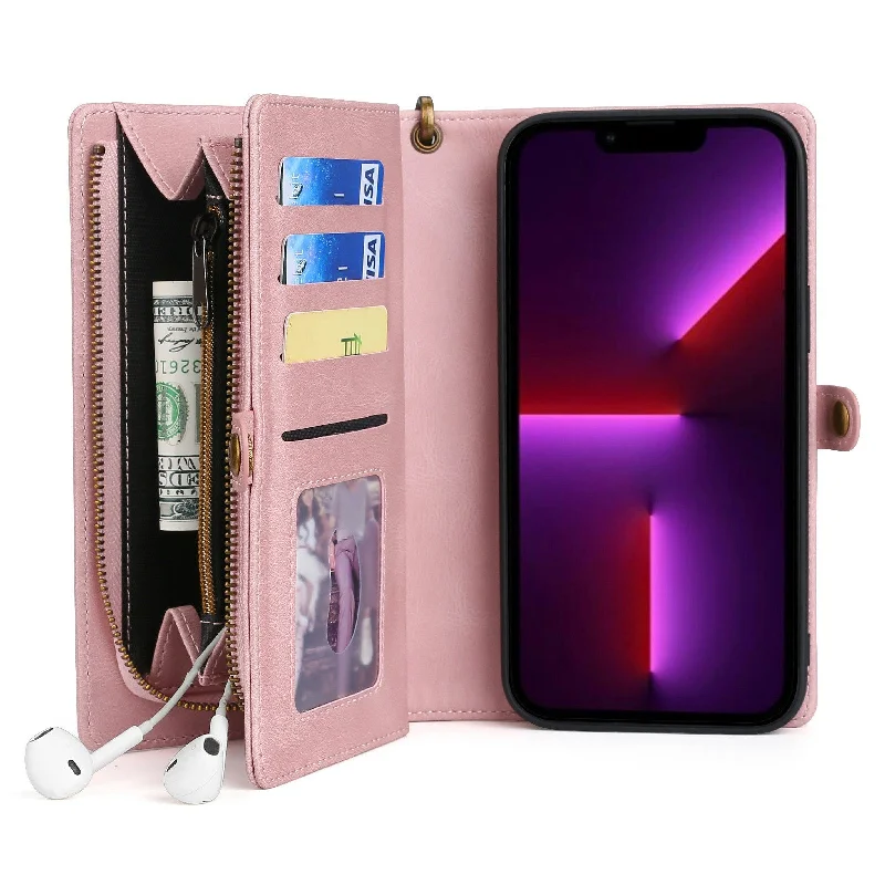 MEGSHI 017 Series Detachable 2-in-1 Design Magnetic Absorption Leather Cover Phone Case Shell with Zipper Pocket for iPhone 13 Pro 6.1 inch