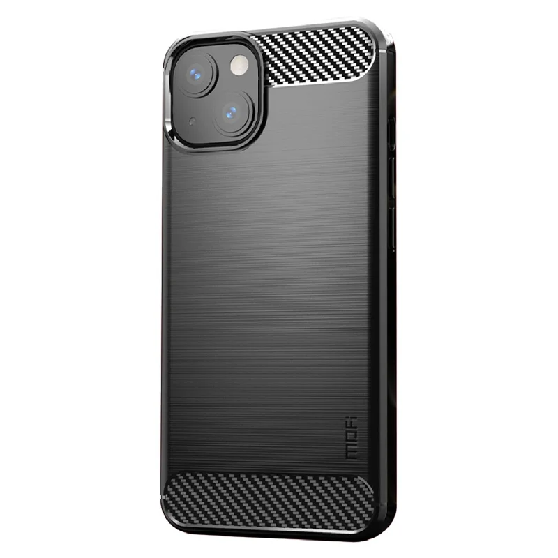 MOFI Carbon Fiber Brushed Texture Anti-Fingerprint Scratch-Resistant Flexible TPU Phone Case Cover for iPhone 13 6.1 inch