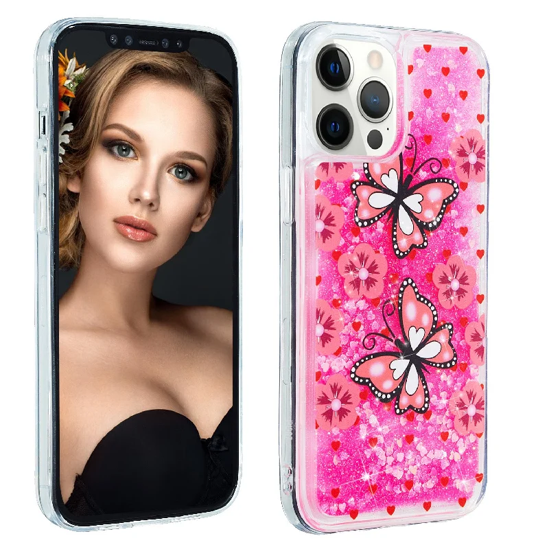 Pattern Printing Shiny Powder Quicksand TPU Case Cellphone Protective Shell for iPhone 13 Pro 6.1 inch