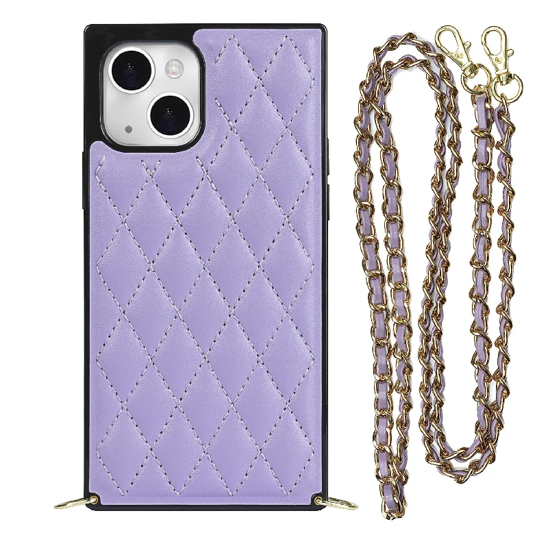 Phone Cover Soft TPU+Microfiber Leather Phone Back Case with Shoulder Strap for iPhone 13 6.1 inch