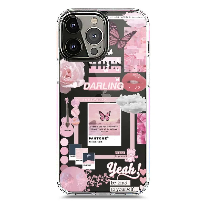 Pink Aesthetic Design Soft Phone Case - Crystal Clear Case - iPhone 13 Pro