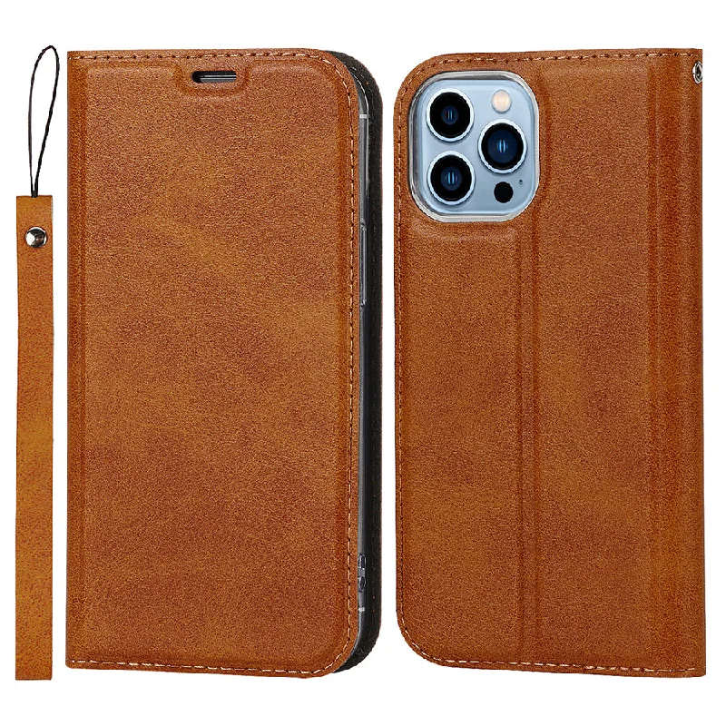 PU Leather Full Protection Card Slot Phone Cover Stand Case with Lanyard for iPhone 13 Pro 6.1 inch