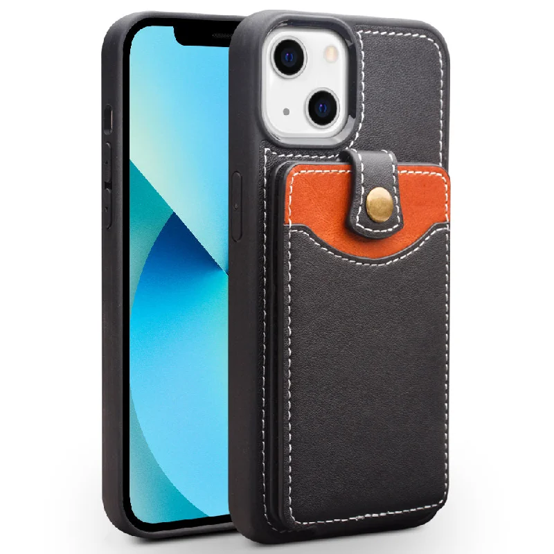 QIALINO Business Style Cowhide Leather Coated TPU Phone Case with Card Holder for iPhone 13 6.1 inch