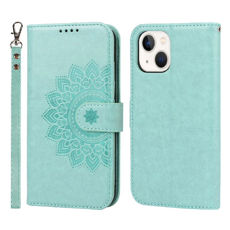 R61 Texture Felled Seam Phone Case Dual-sided Magnetic Clasp PU Leather Wallet Cover with Stand for iPhone 13 6.1 inch