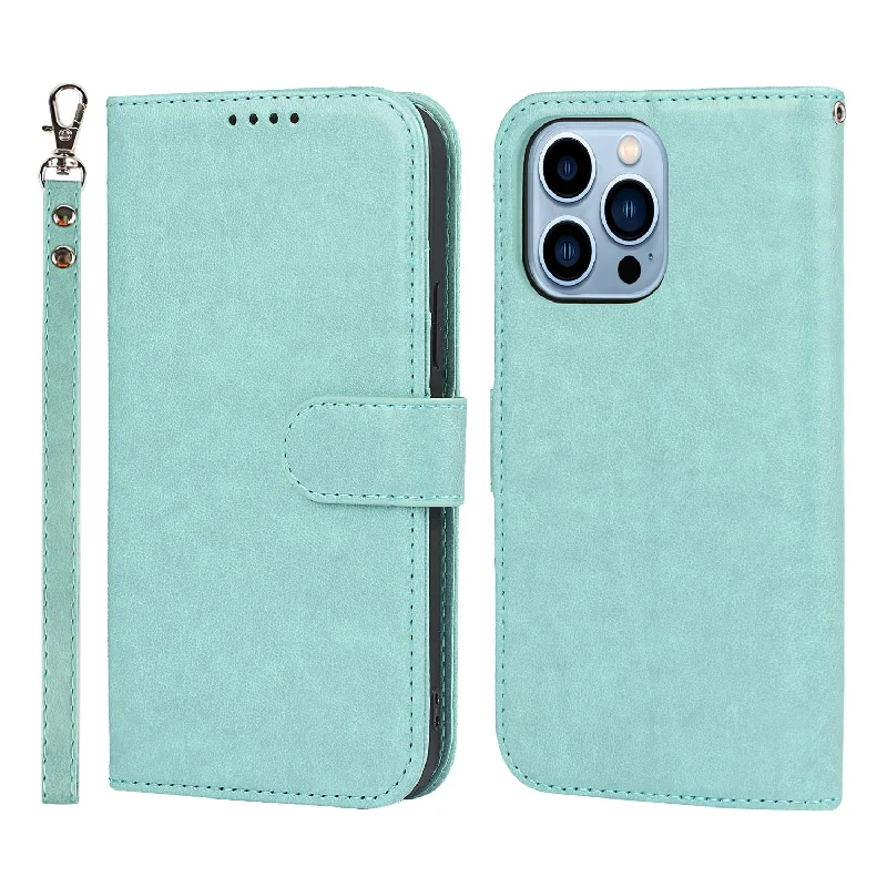 R61 Texture Felled Seam Phone Case Full Body Protection PU Leather Wallet Cover Stand Shell for iPhone 13 Pro 6.1 inch