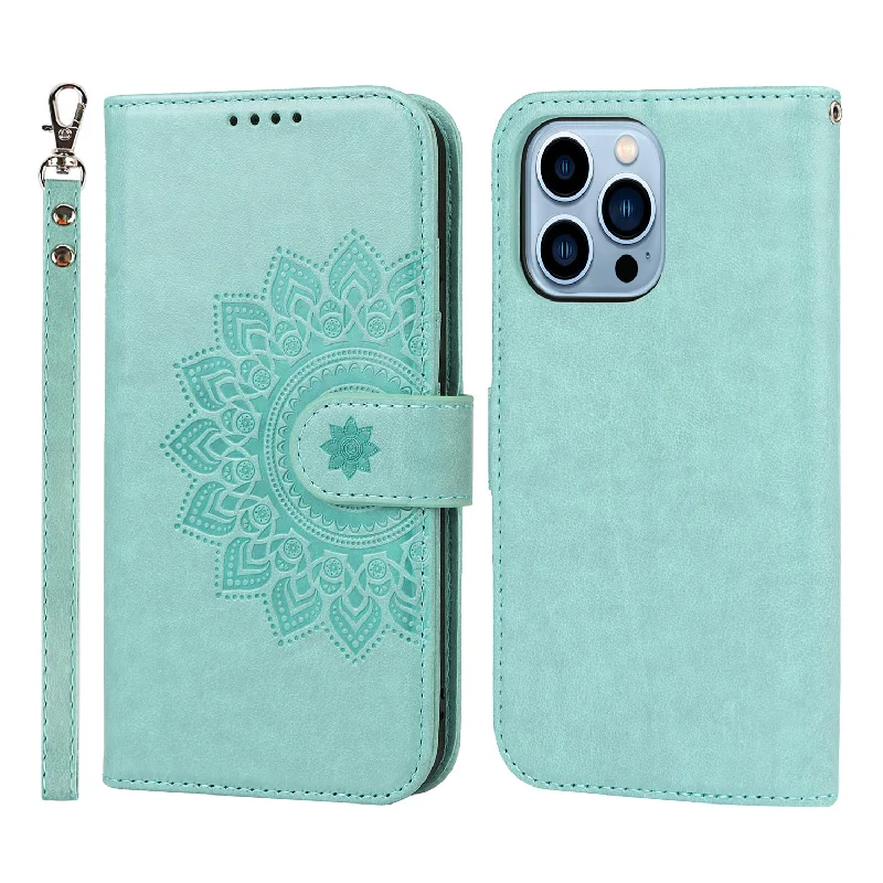 R61 Texture Pattern Imprinting Felled Seam Design Anti-drop PU Leather Wallet Phone Cover Shell for iPhone 13 Pro 6.1 inch