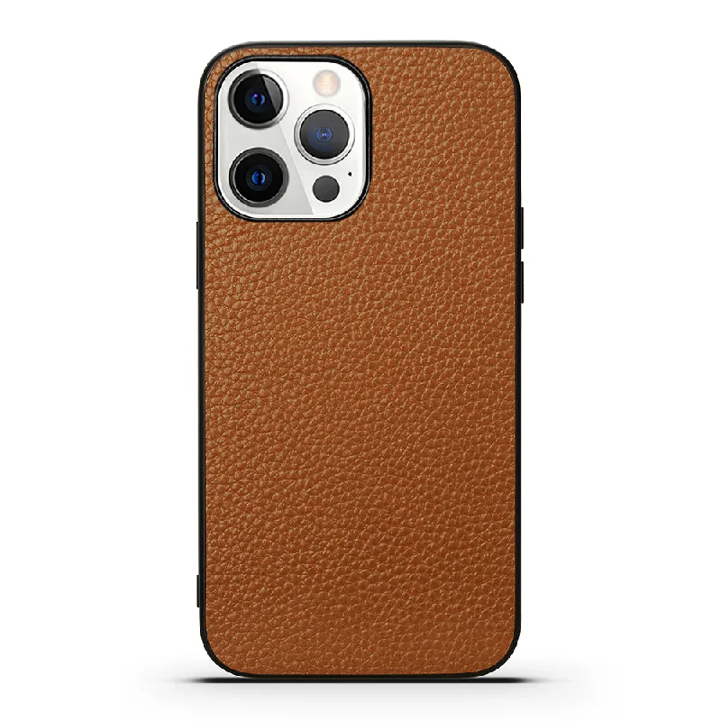 Shock Absorption Litchi Texture Genuine Leather + TPU Phone Case for iPhone 13 Pro 6.1 inch