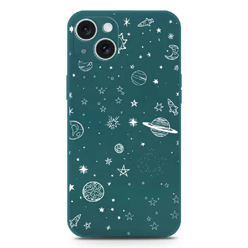 Stardust Dreams Design Soft Phone Case - Silica Gel Case - Darkgreen - iPhone 15