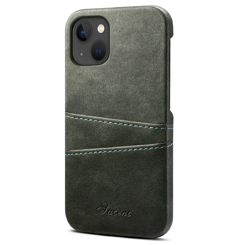 SUTENI 015 Series Solid Color PU Leather Coated PC Back Cover with Card Holders for iPhone 13 6.1 inch