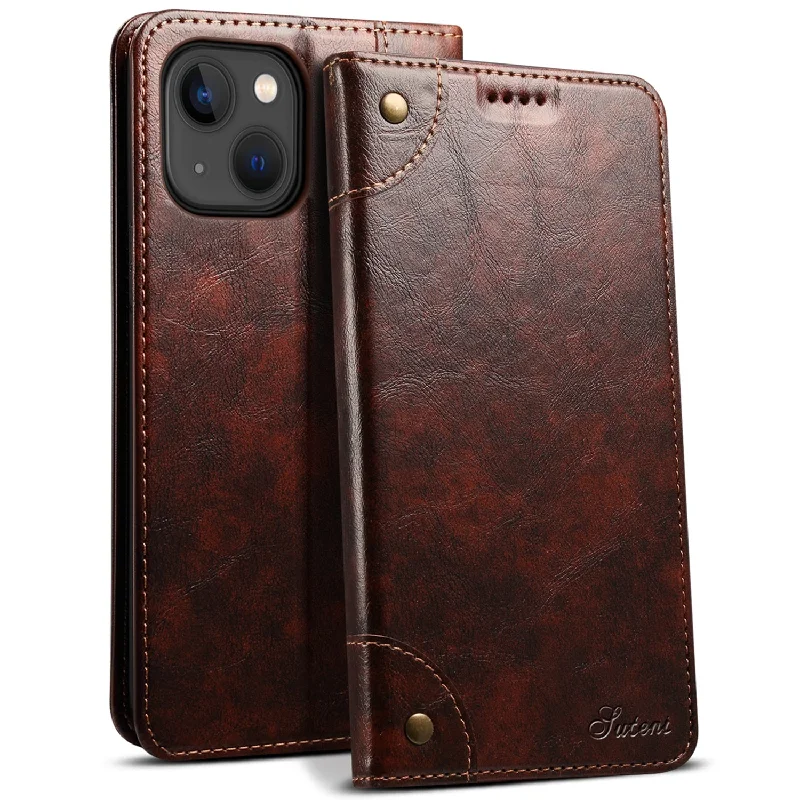 SUTENI 055 Series Strong Auto Closure PU Leather+TPU Case Wallet Stand Shockproof Phone Shell for iPhone 13 mini 5.4 inch