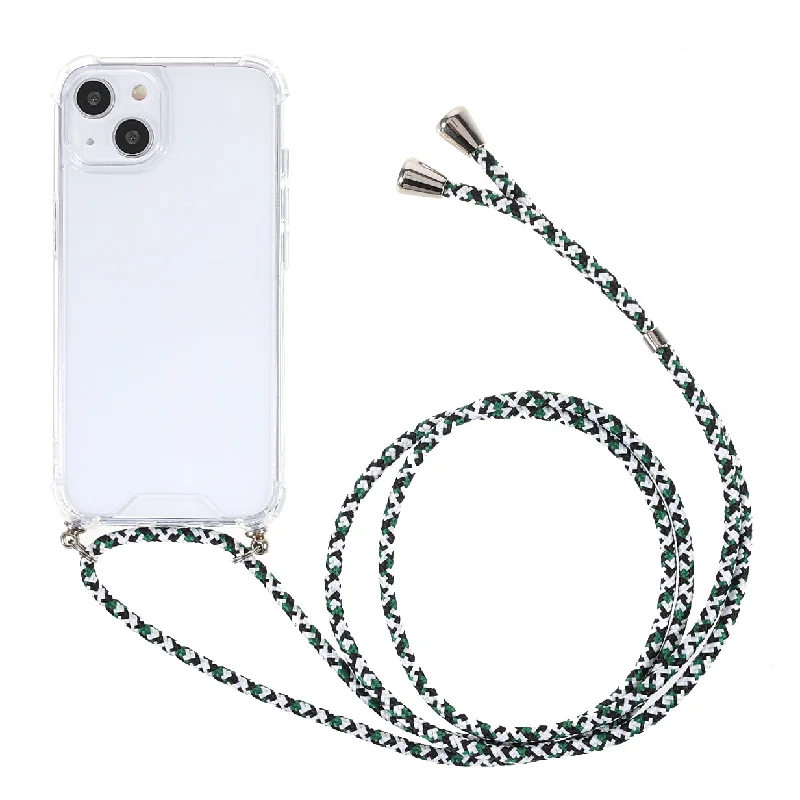 Thickened Four Corners Anti-fall Acrylic Back Cover + TPU Frame Phone Shell Case with Adjustable Lanyard for iPhone 13 mini 5.4 inch