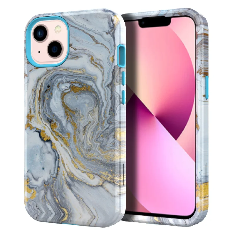 Water Transfer Printing Design Anti-Scratch PC + Soft TPU Protective Shockproof Phone Case for iPhone 13 6.1 inch