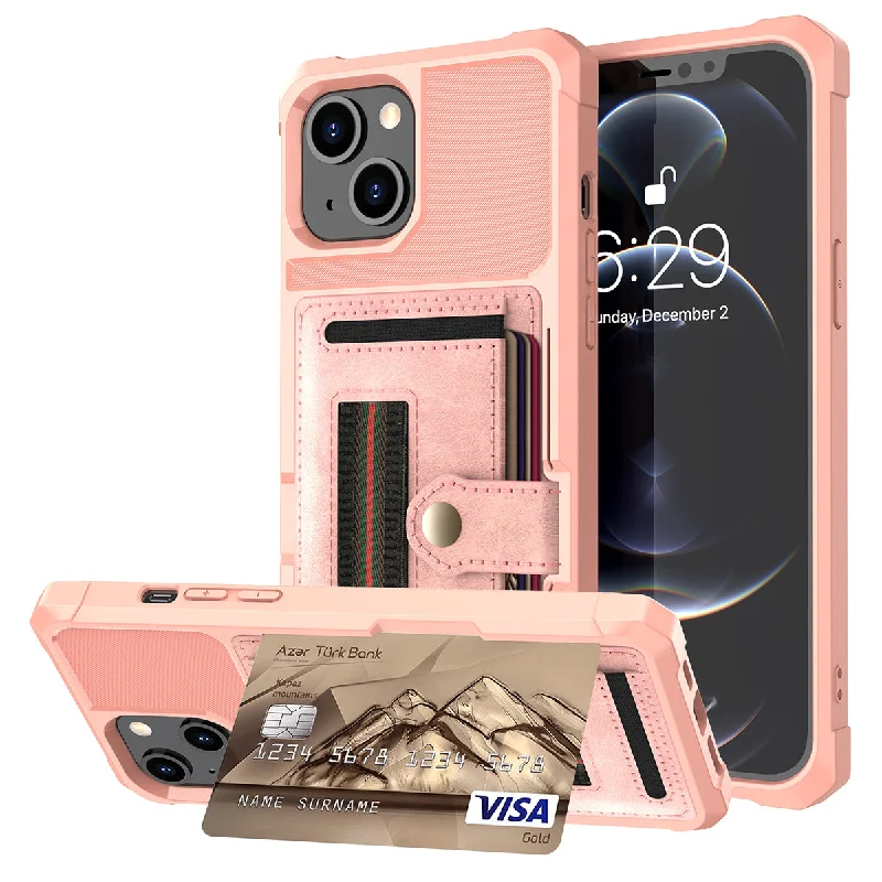 ZM06 PU Leather + TPU Anti-scratch Card Slot Design Case with Elastic Finger Strap for iPhone 13 6.1 inch